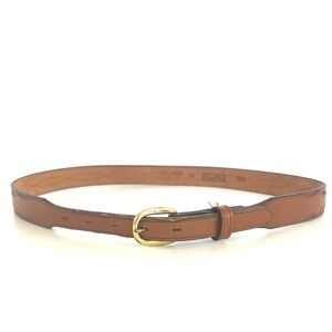 Vintage Western Thin Leather Belt Saddle Brown Ranch Cowboy Pattern Size 34 352